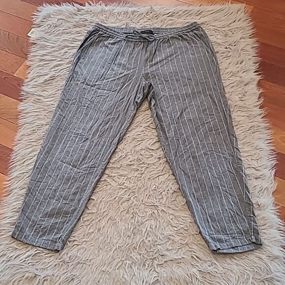 Jcrew womens gray and white stripped cotton cropped tie waist pants size medium - Picture 1 of 6